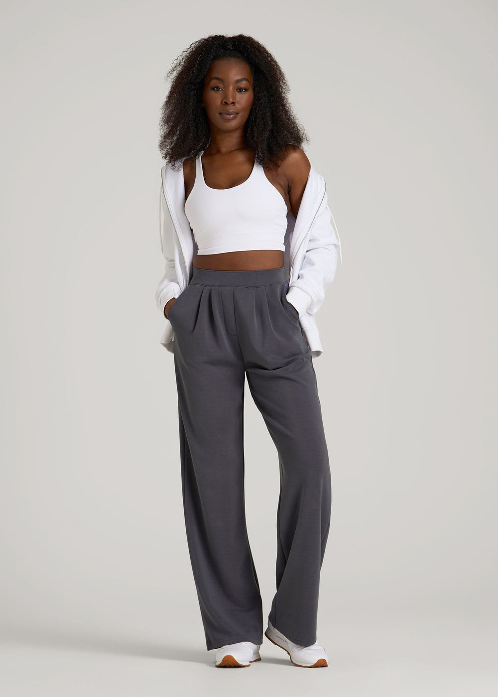 American Tall Online Shop | Soft Motion Pleated Wide Leg Pant for Tall Women in Charcoal Rinse