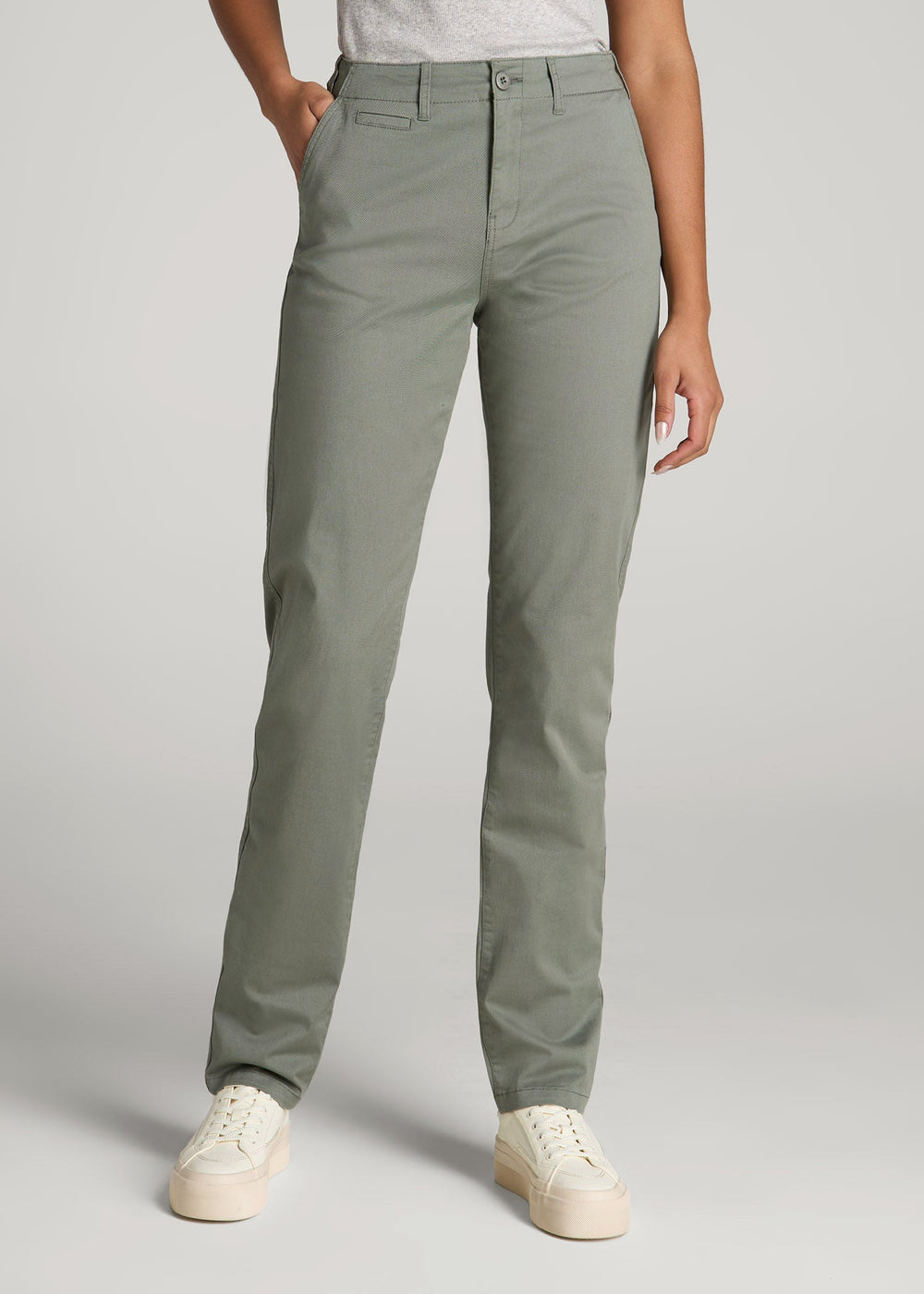 American Tall Discount | High Rise Tapered Chino Pants for Tall Women in Wreath Green