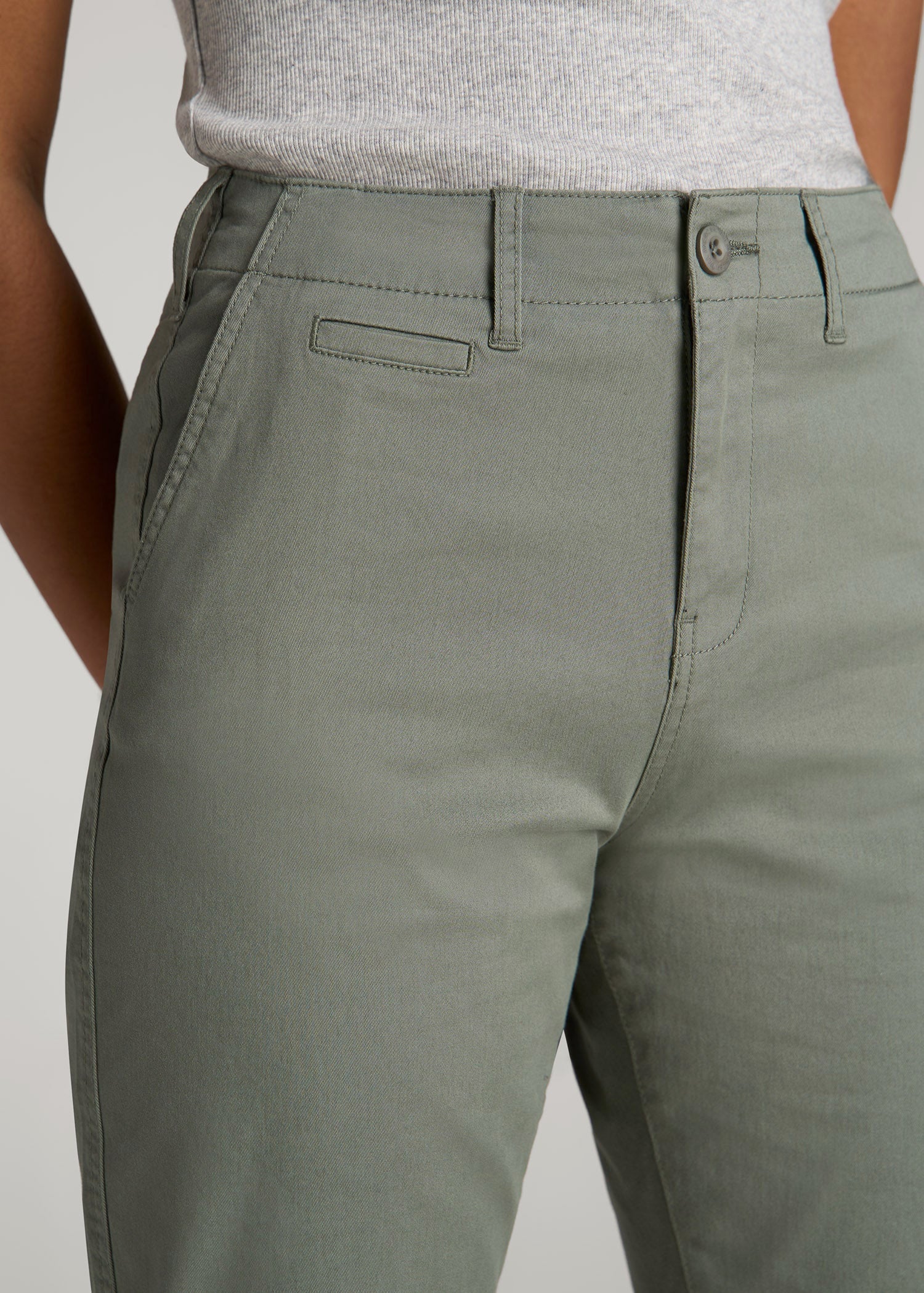 American Tall Discount | High Rise Tapered Chino Pants for Tall Women in Wreath Green