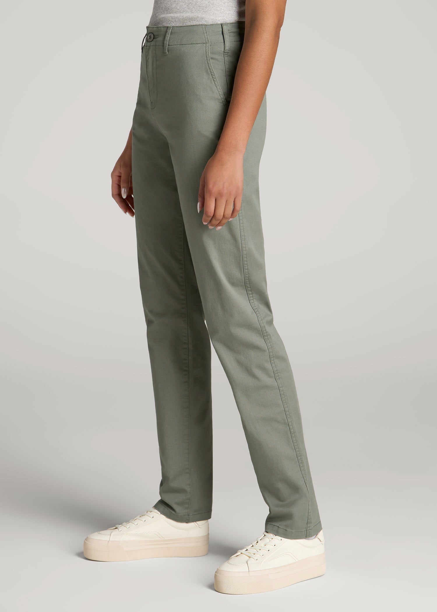 American Tall Discount | High Rise Tapered Chino Pants for Tall Women in Wreath Green