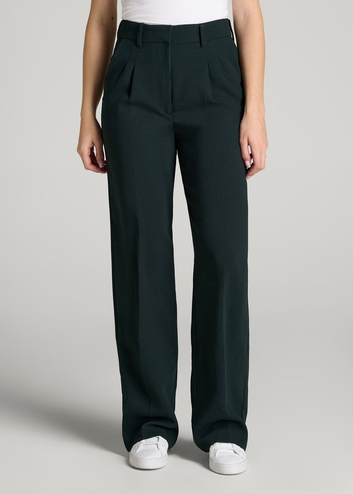 American Tall Online | Pleated WIDE Leg Dress Pants for Tall Women in Midnight Green