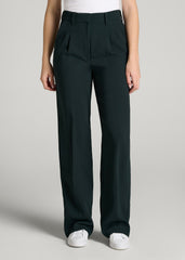 American Tall Online | Pleated WIDE Leg Dress Pants for Tall Women in Midnight Green