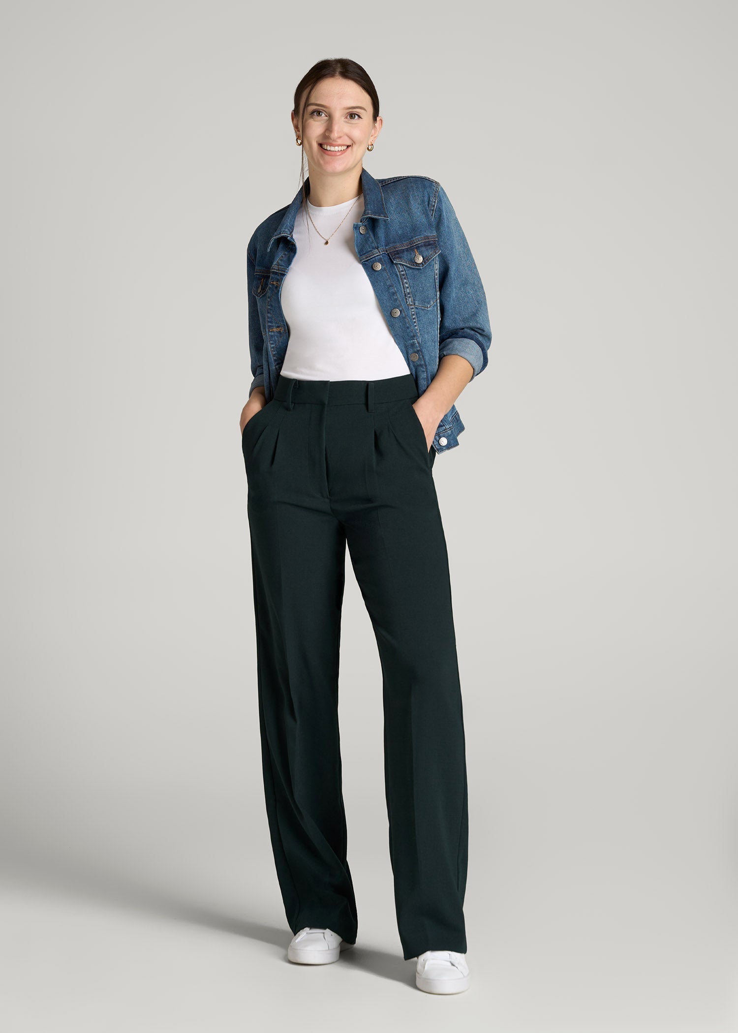 American Tall Online | Pleated WIDE Leg Dress Pants for Tall Women in Midnight Green