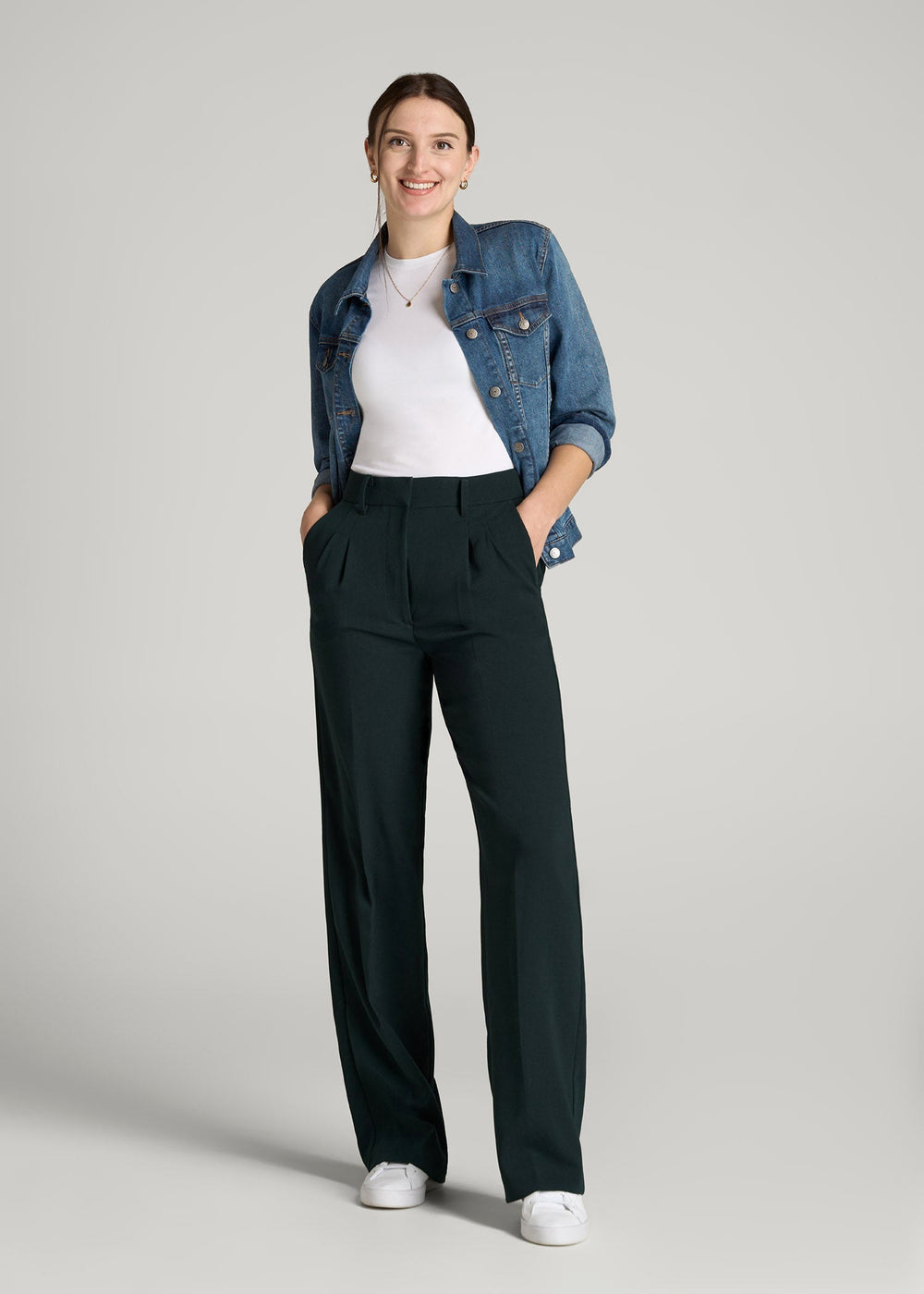 American Tall Online | Pleated WIDE Leg Dress Pants for Tall Women in Midnight Green