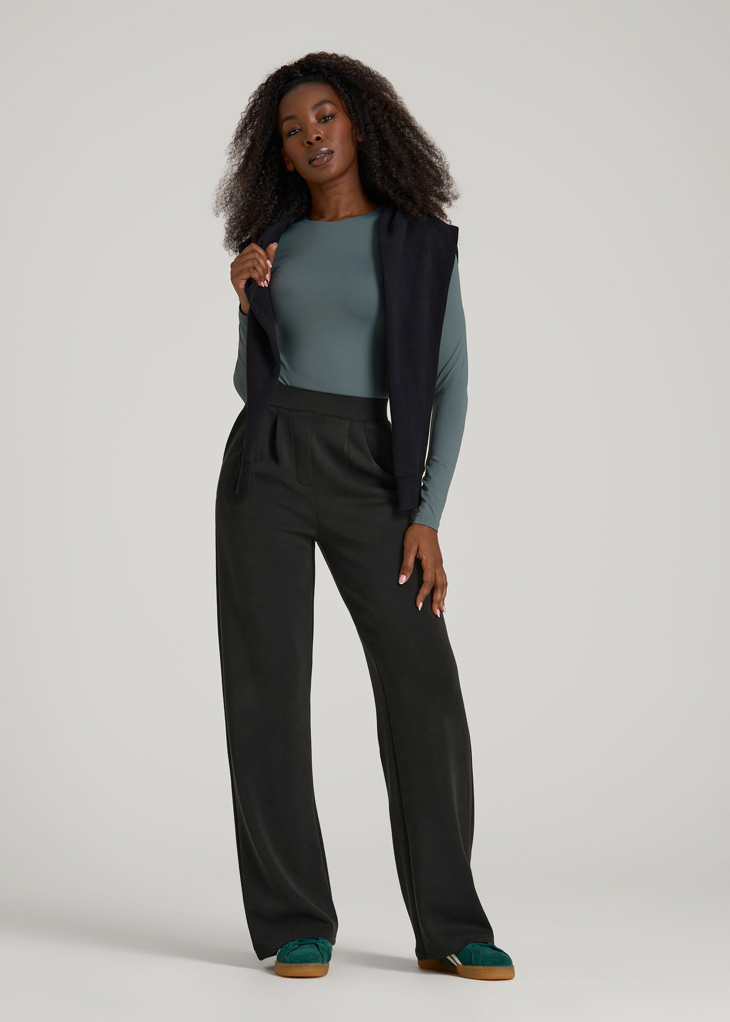 American Tall Outlet | Soft Motion Pleated Wide Leg Pant for Tall Women in Black
