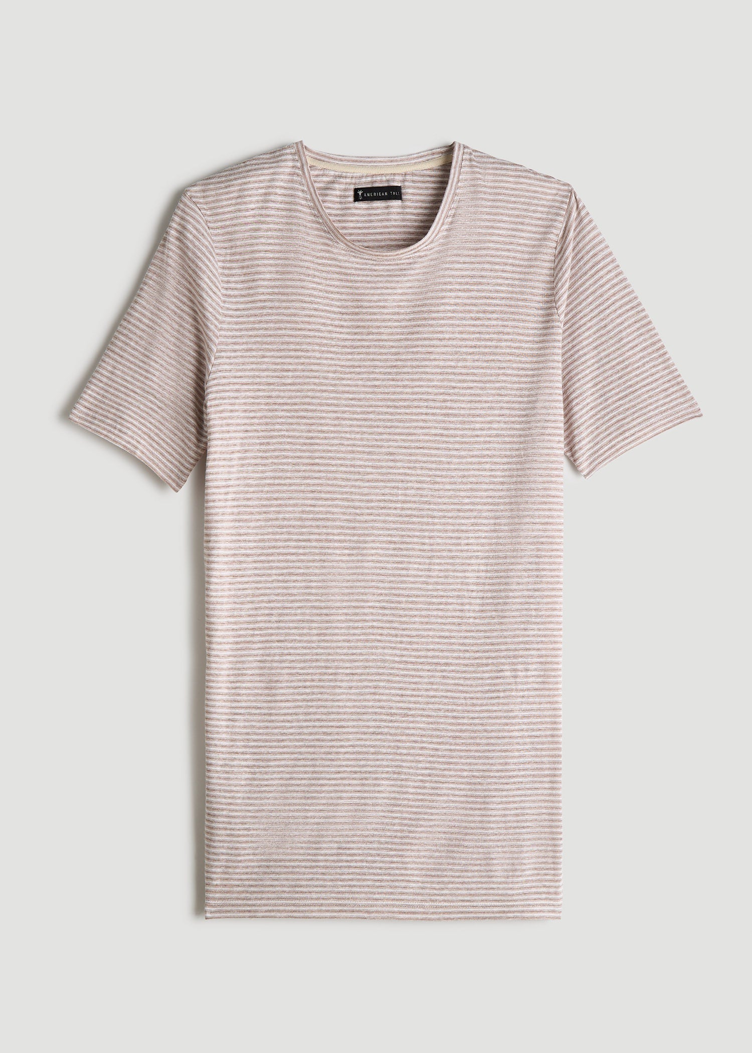 American Tall For Sale | Linen Crewneck T-Shirt for Tall Men in Beige and White Stripe