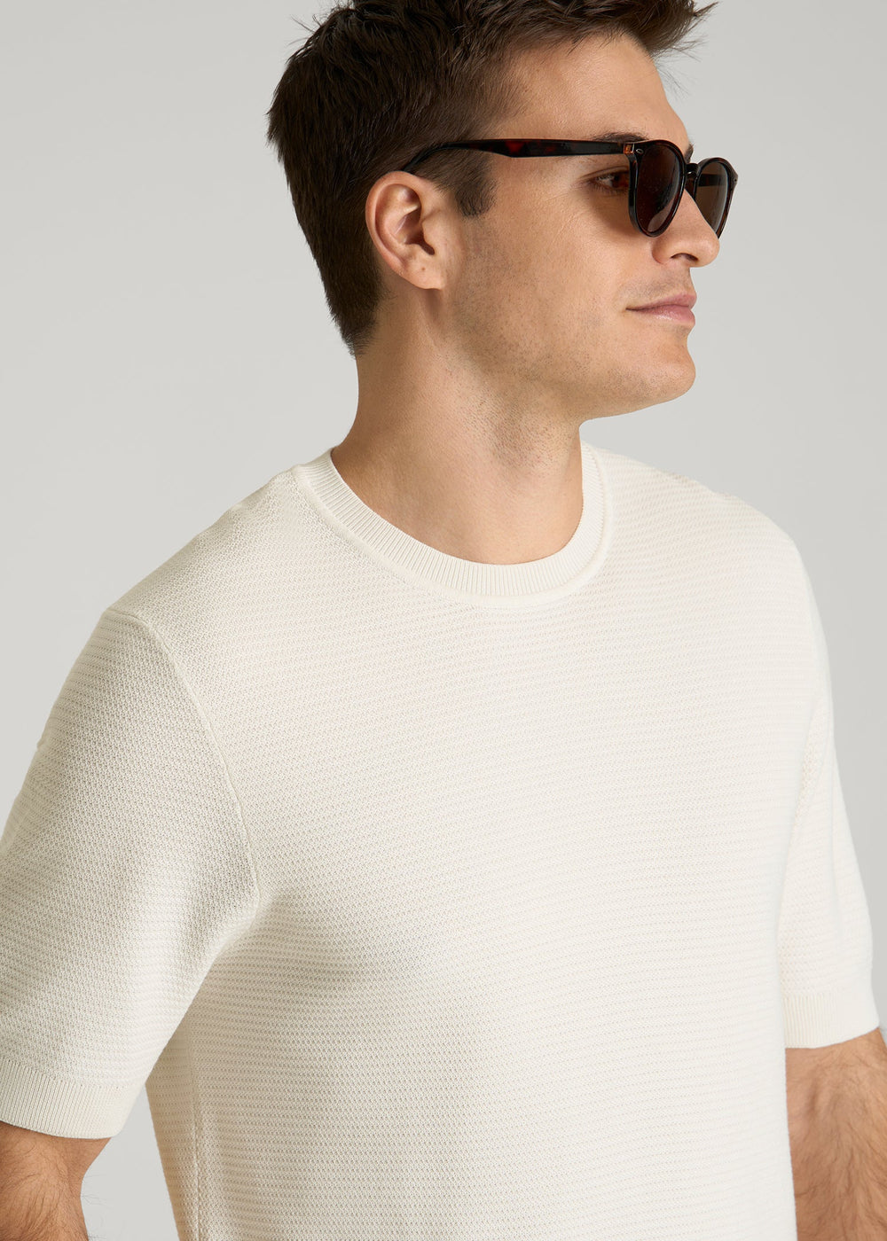 American Tall Discount | Braided Knit T-Shirt for Tall Men in Ecru