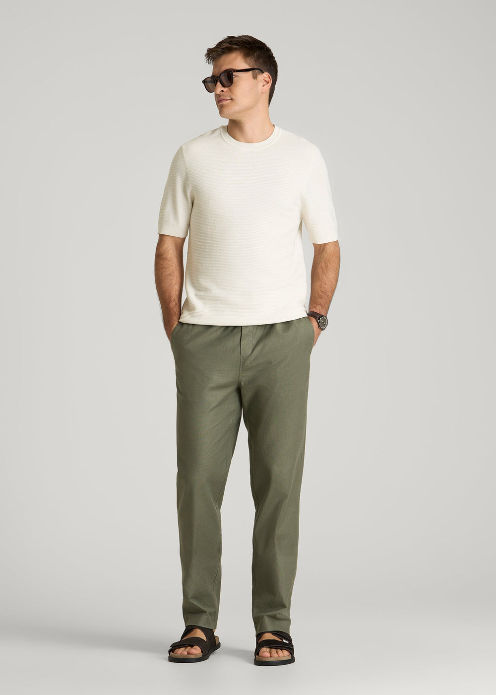 American Tall Discount | Braided Knit T-Shirt for Tall Men in Ecru
