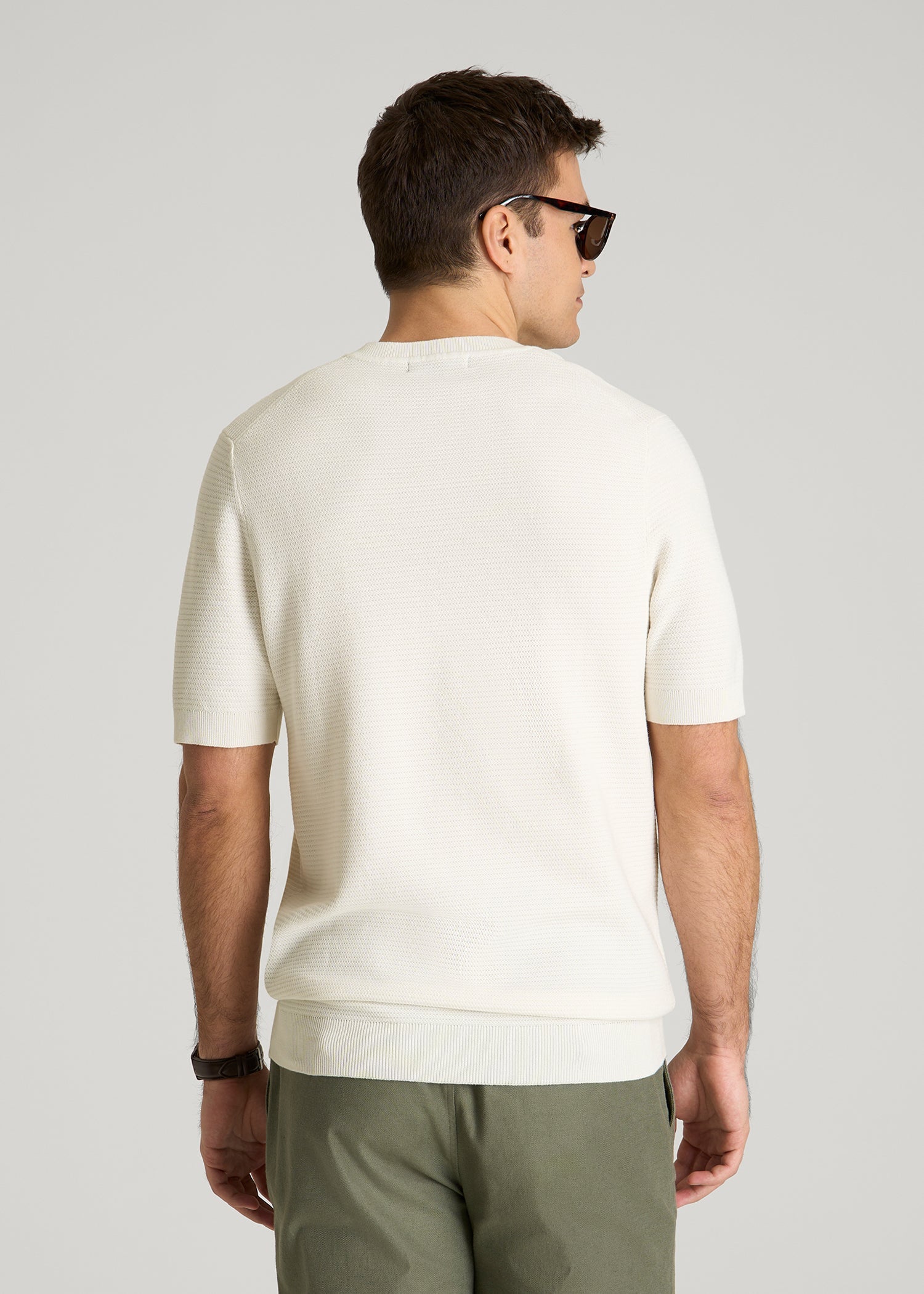 American Tall Discount | Braided Knit T-Shirt for Tall Men in Ecru