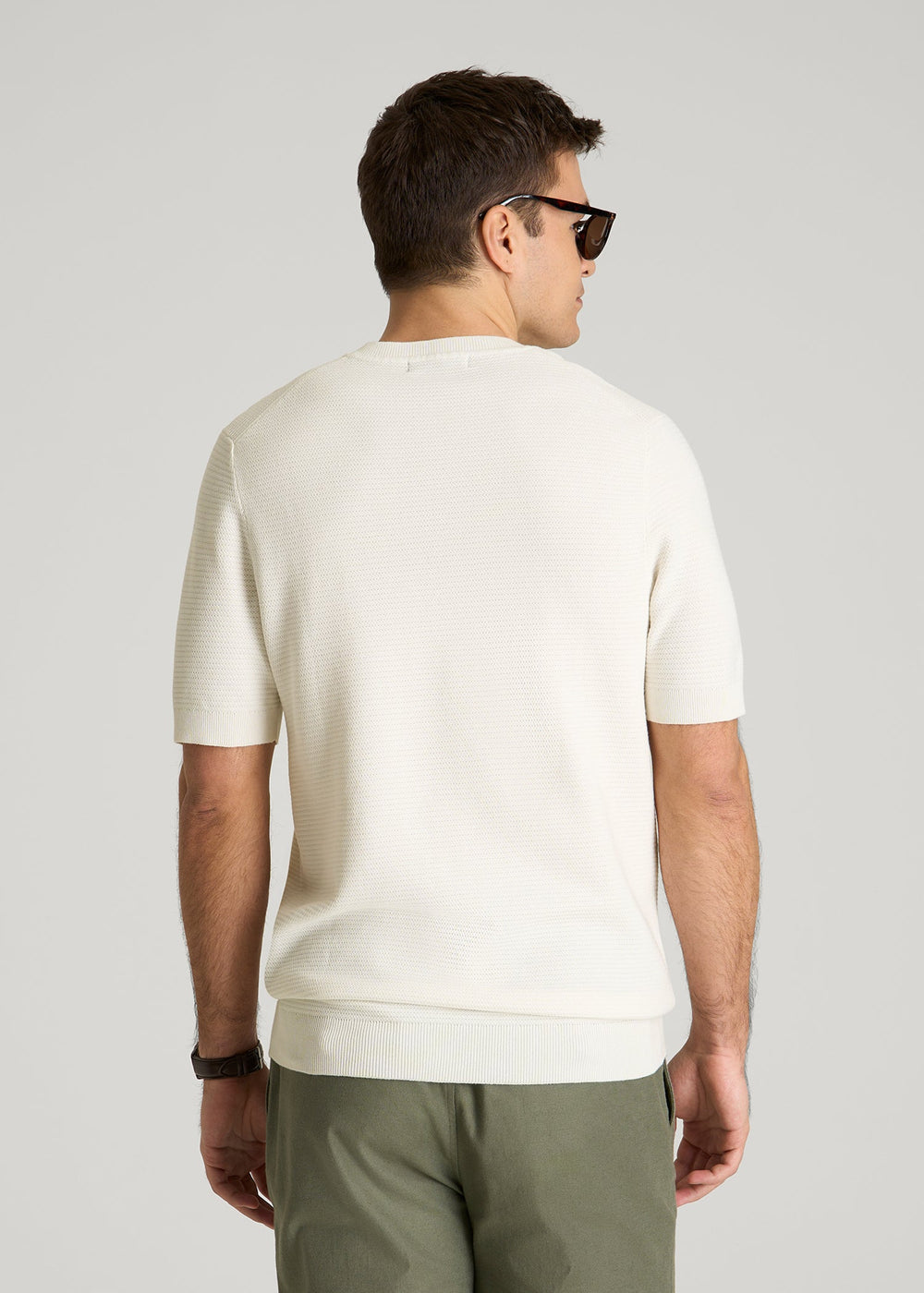 American Tall Discount | Braided Knit T-Shirt for Tall Men in Ecru