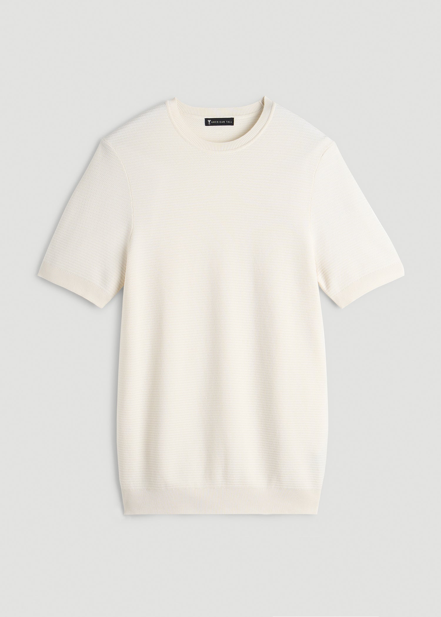 American Tall Discount | Braided Knit T-Shirt for Tall Men in Ecru