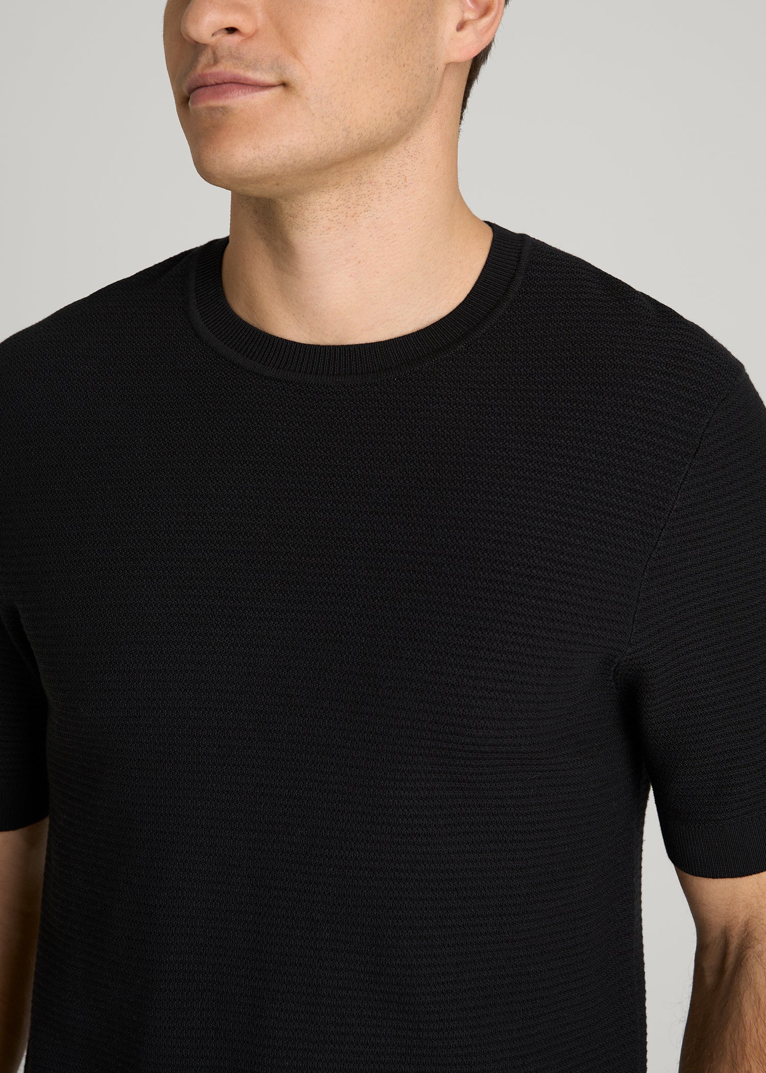 American Tall Online | Braided Knit T-Shirt for Tall Men in Black