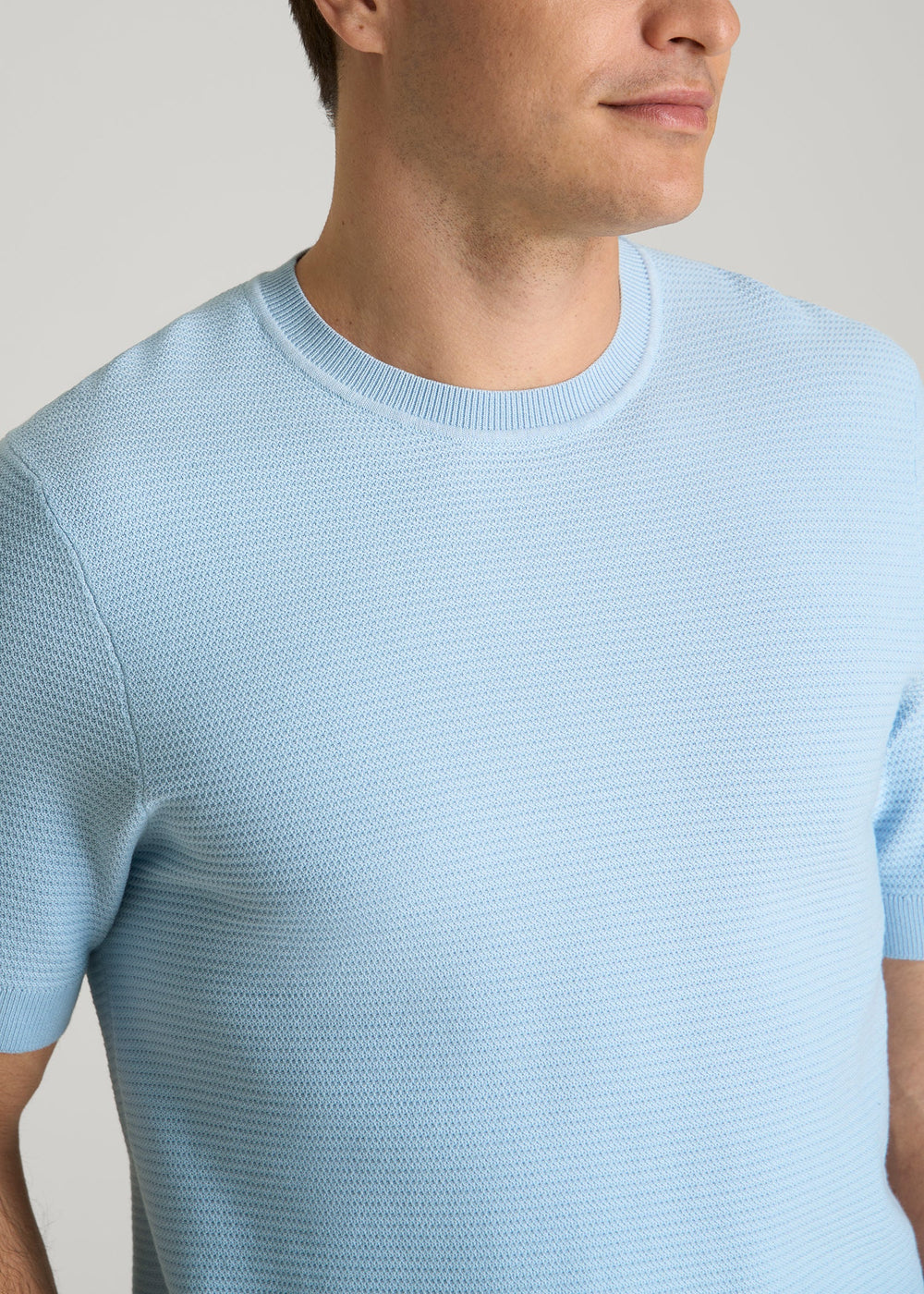 American Tall Sale | Braided Knit T-Shirt for Tall Men in Ice Blue