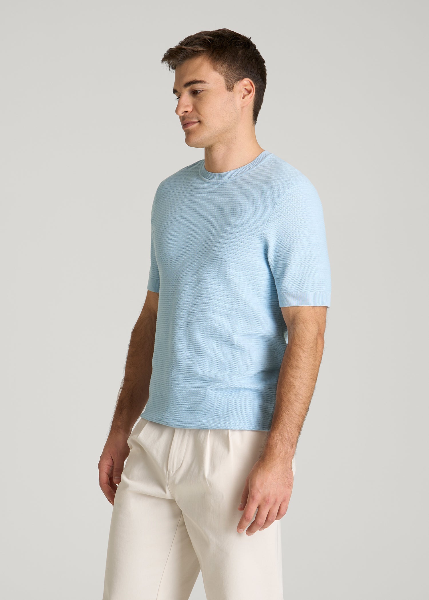 American Tall Sale | Braided Knit T-Shirt for Tall Men in Ice Blue