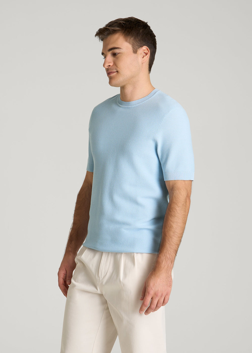 American Tall Sale | Braided Knit T-Shirt for Tall Men in Ice Blue