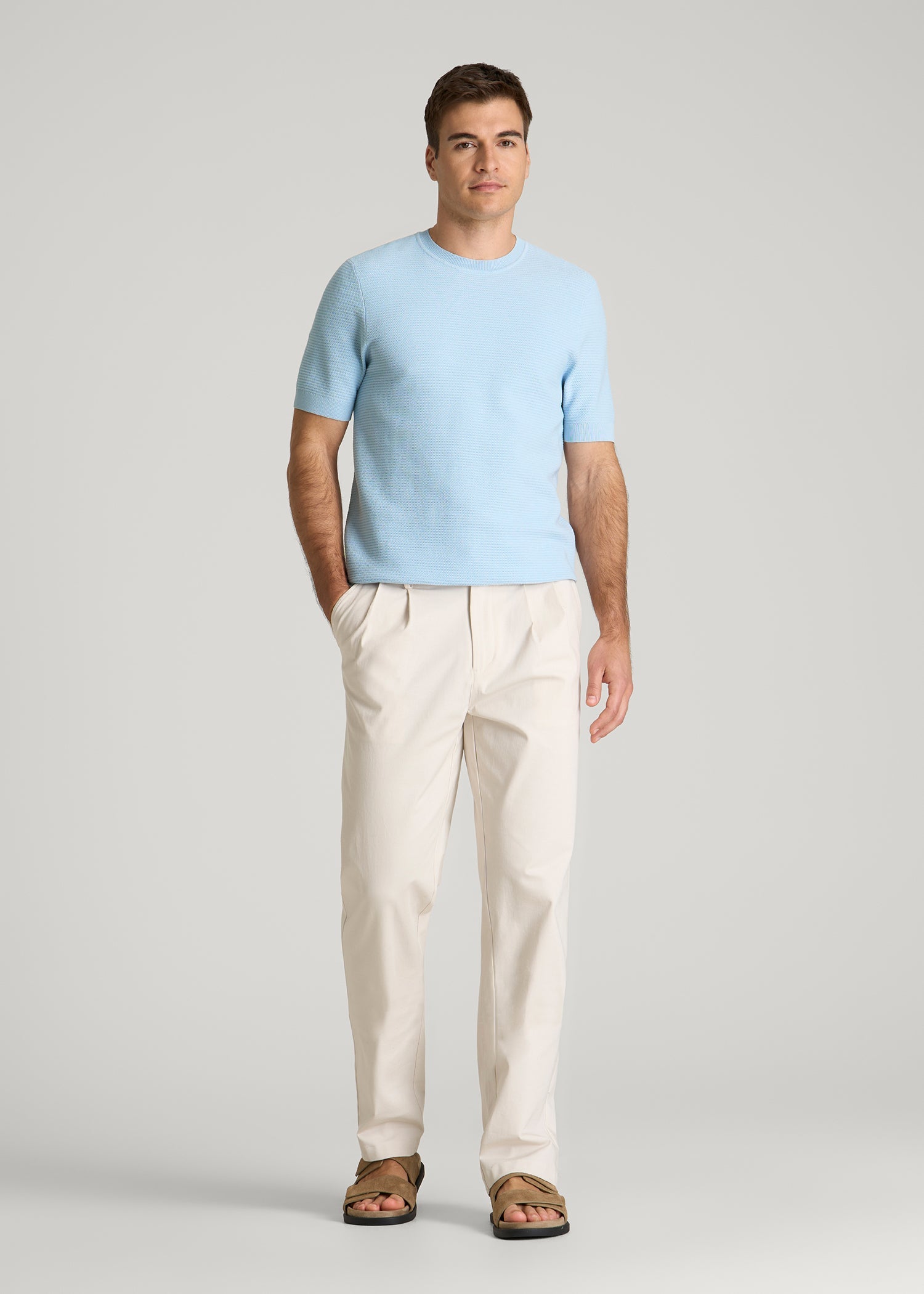 American Tall Sale | Braided Knit T-Shirt for Tall Men in Ice Blue