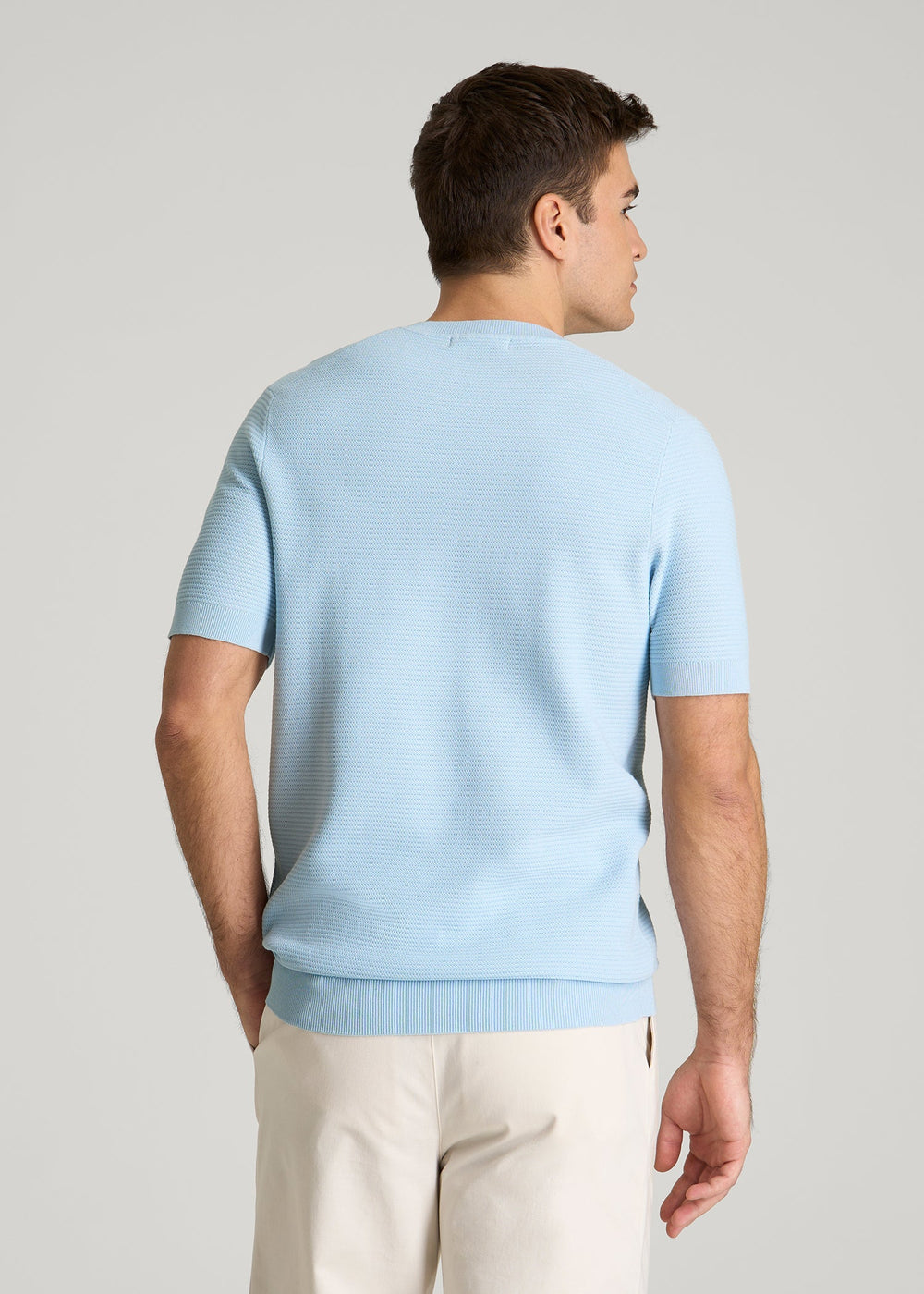 American Tall Sale | Braided Knit T-Shirt for Tall Men in Ice Blue