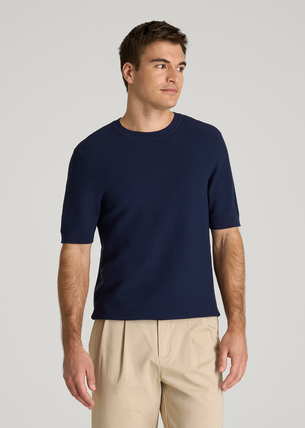American Tall Outlet | Braided Knit T-Shirt for Tall Men in Navy Blue