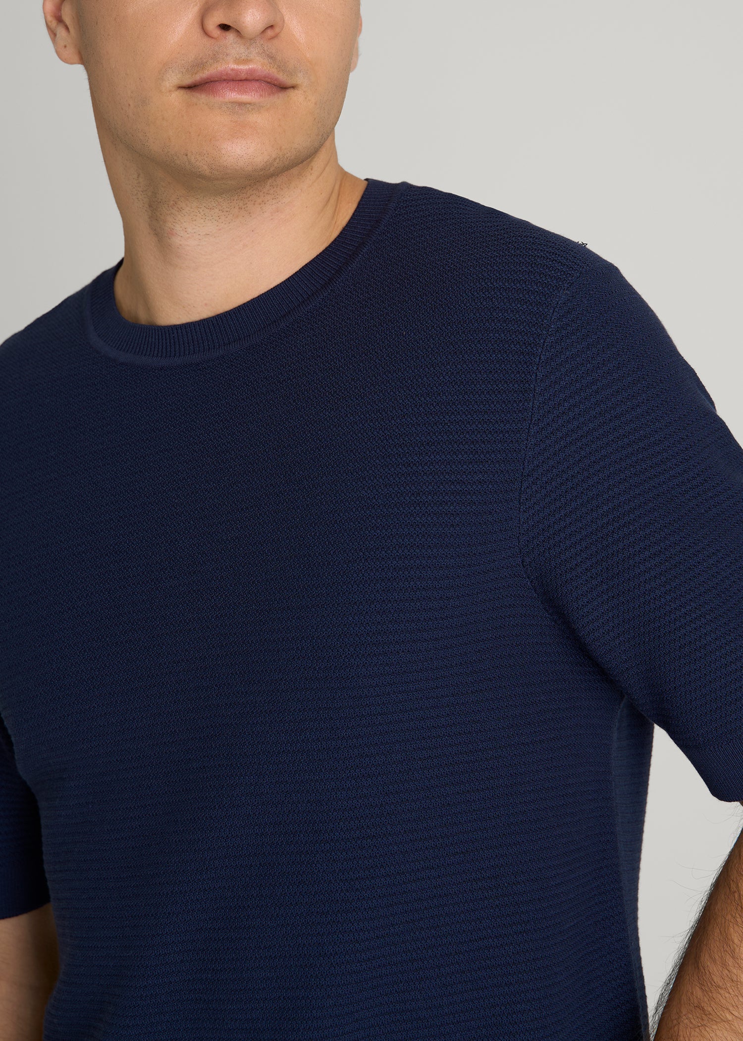 American Tall Outlet | Braided Knit T-Shirt for Tall Men in Navy Blue