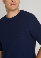 American Tall Outlet | Braided Knit T-Shirt for Tall Men in Navy Blue