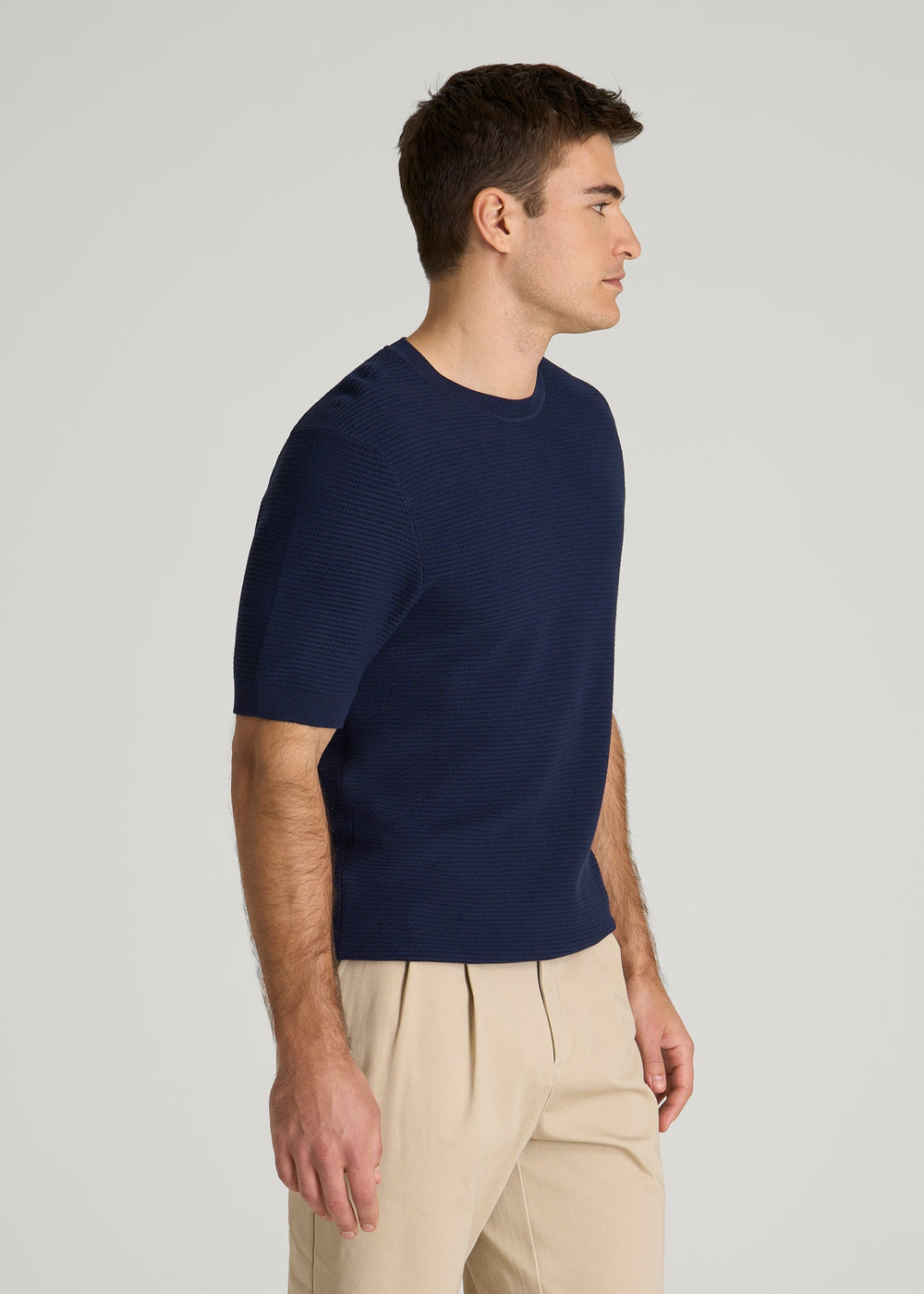 American Tall Outlet | Braided Knit T-Shirt for Tall Men in Navy Blue