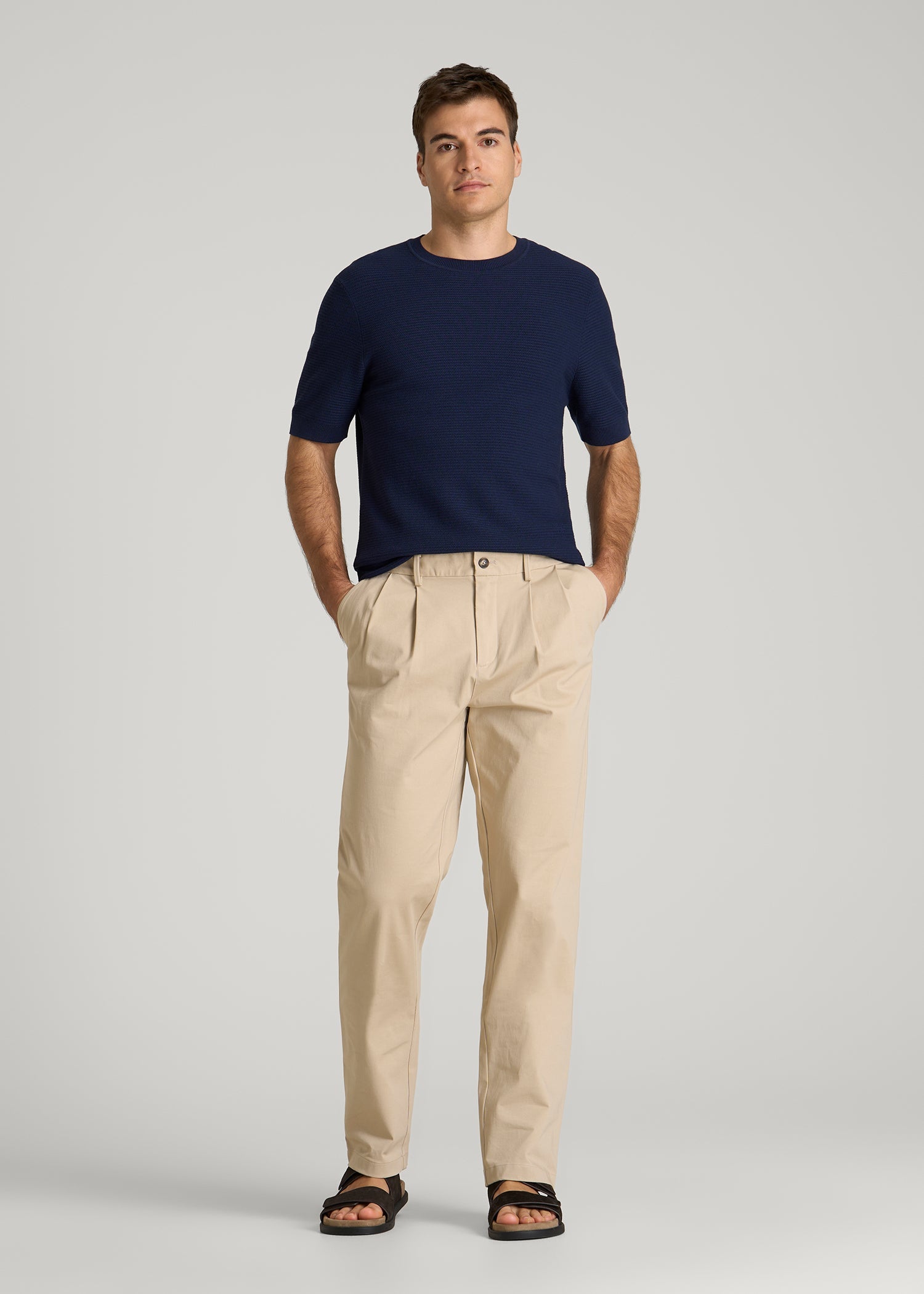 American Tall Outlet | Braided Knit T-Shirt for Tall Men in Navy Blue