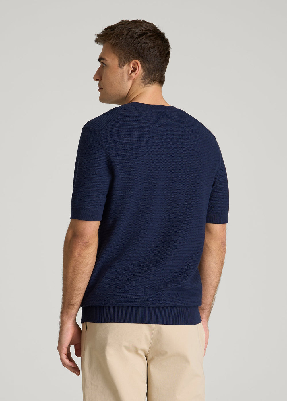 American Tall Outlet | Braided Knit T-Shirt for Tall Men in Navy Blue