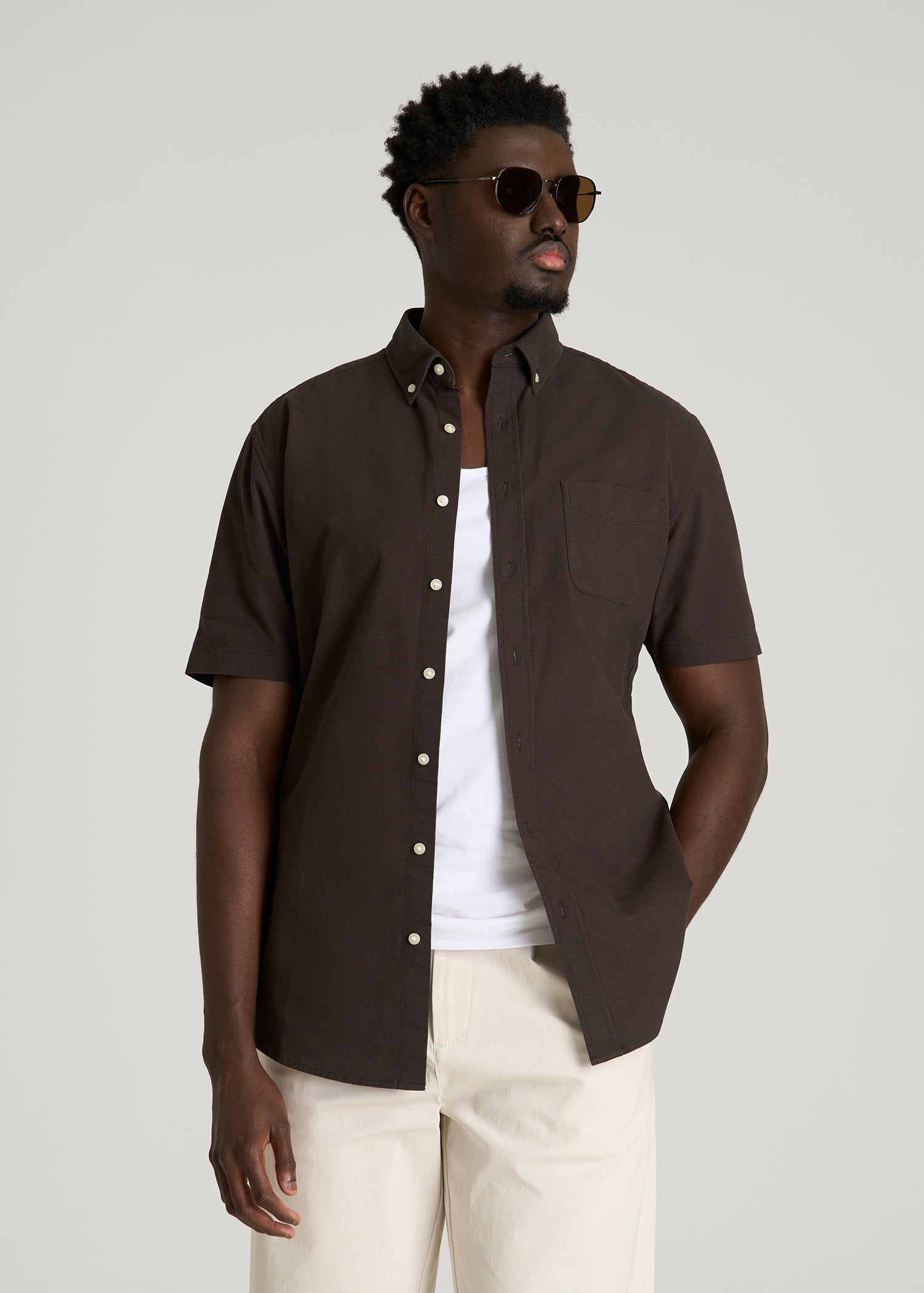 American Tall For Sale | Short Sleeve Oxford Button Shirt for Tall Men in Espresso