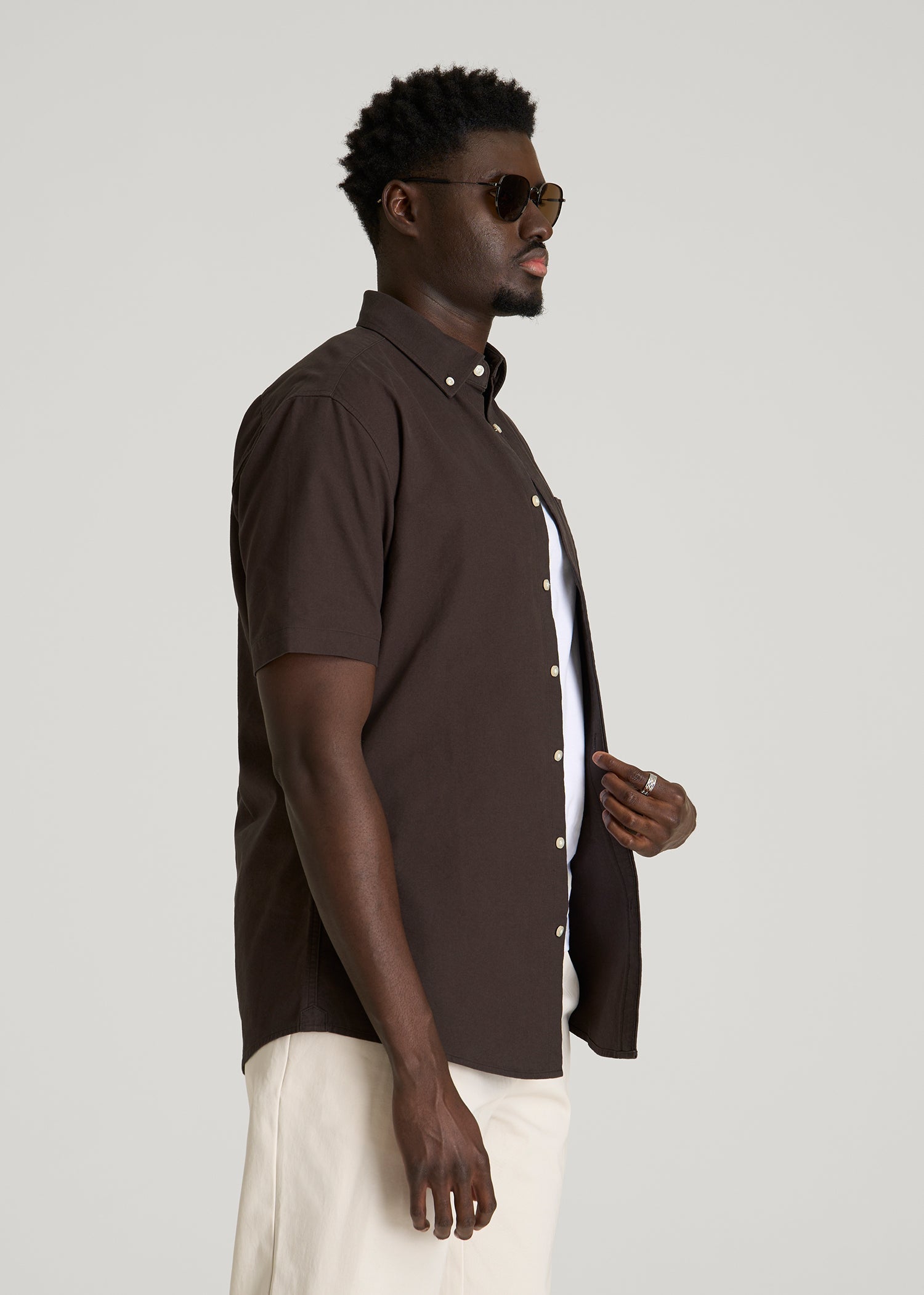 American Tall For Sale | Short Sleeve Oxford Button Shirt for Tall Men in Espresso