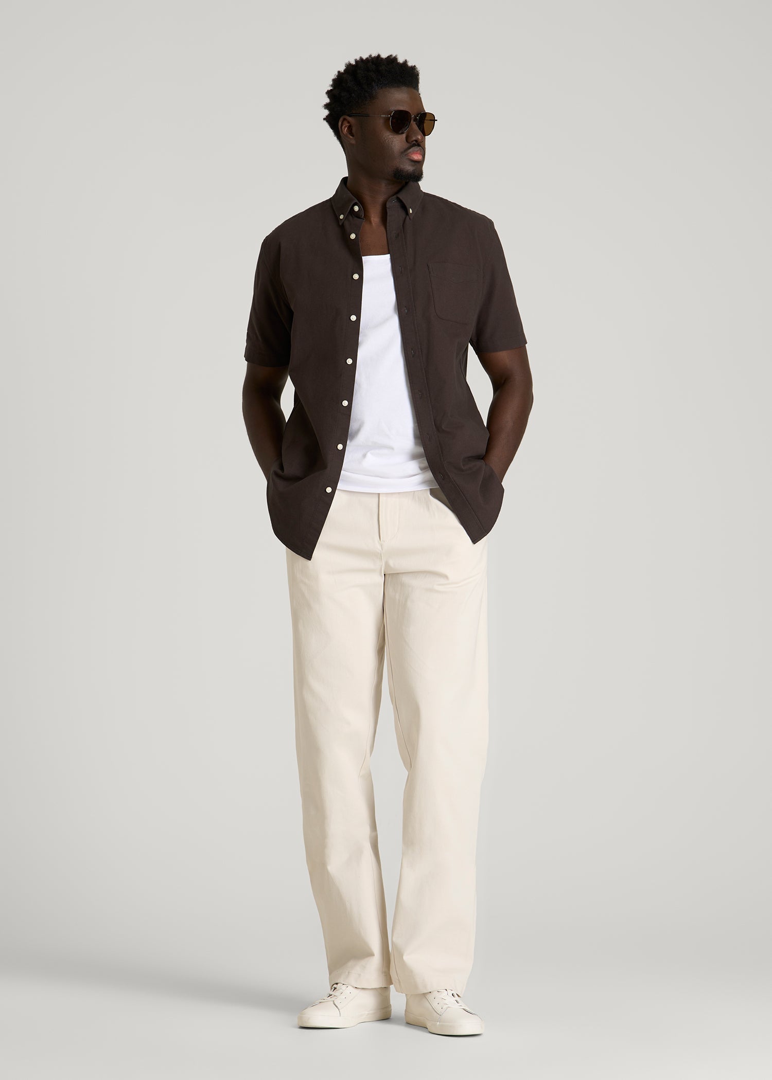 American Tall For Sale | Short Sleeve Oxford Button Shirt for Tall Men in Espresso