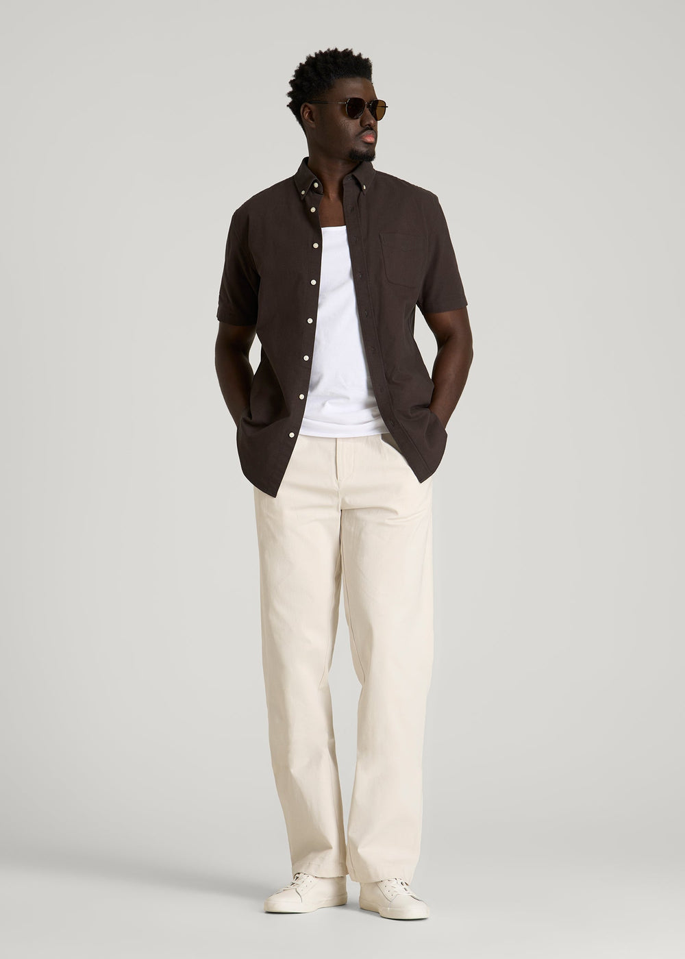American Tall For Sale | Short Sleeve Oxford Button Shirt for Tall Men in Espresso