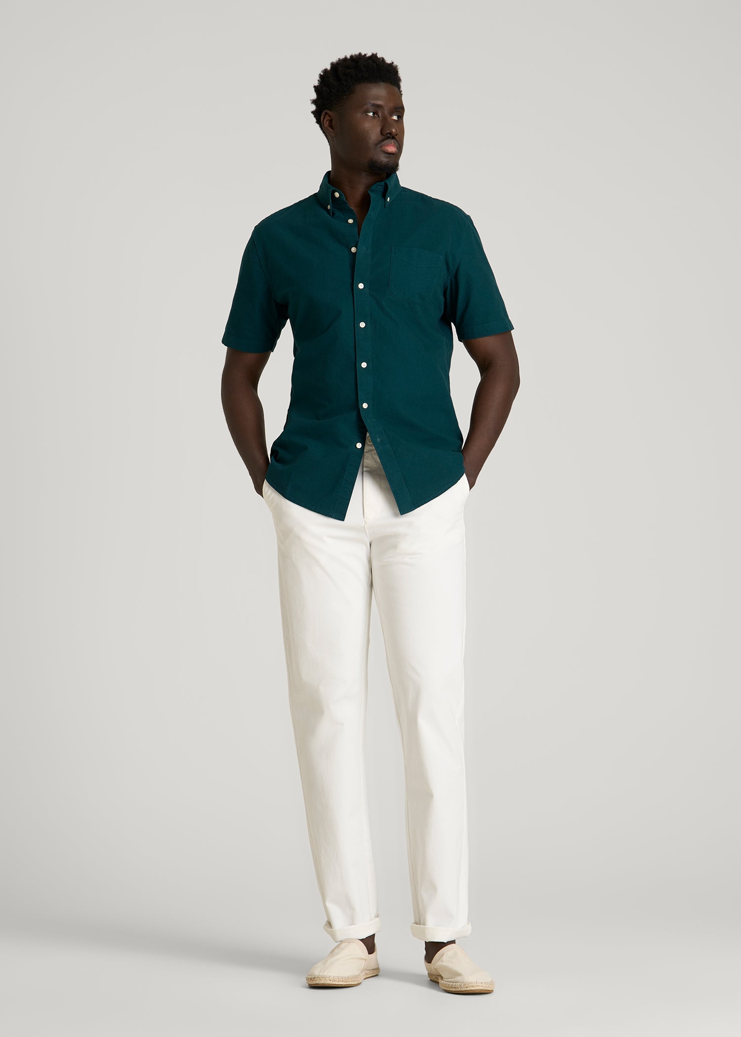 American Tall Online Shop | Short Sleeve Oxford Button Shirt for Tall Men in Deep Teal