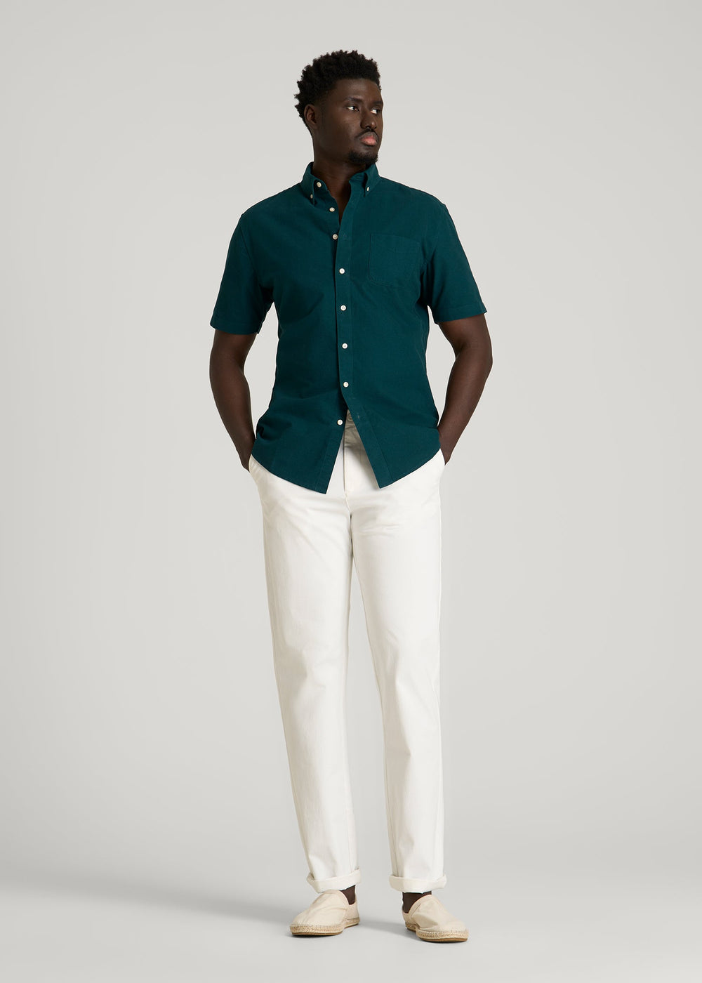 American Tall Online Shop | Short Sleeve Oxford Button Shirt for Tall Men in Deep Teal