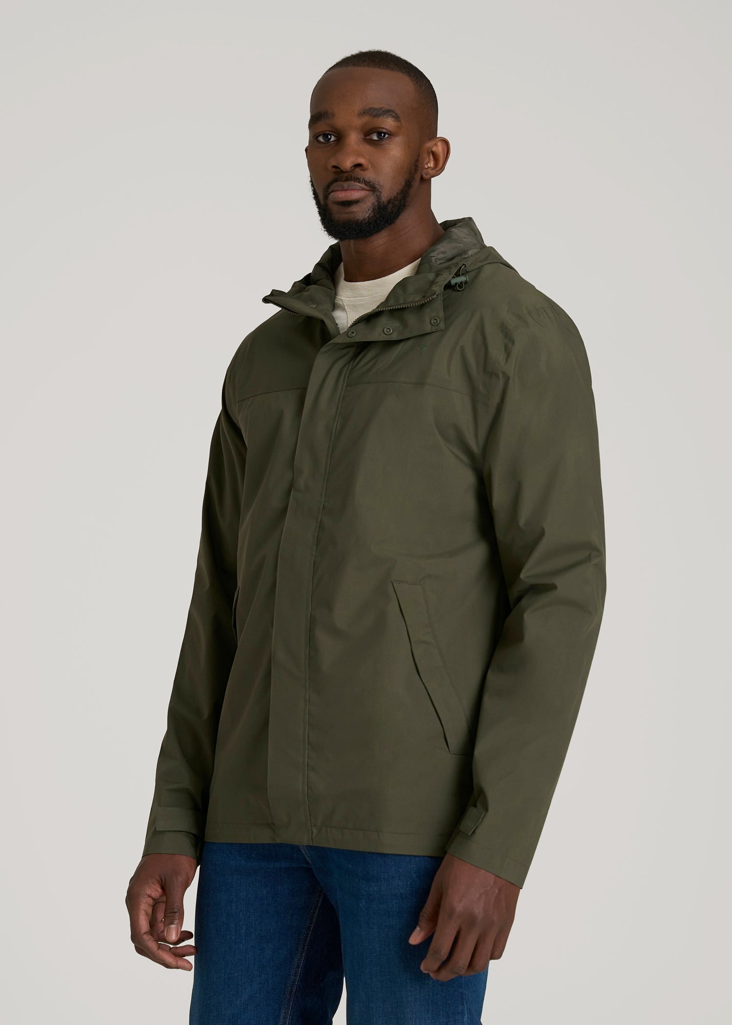American Tall Discount | Lightweight Rain Jacket for Tall Men in Dark Olive Green