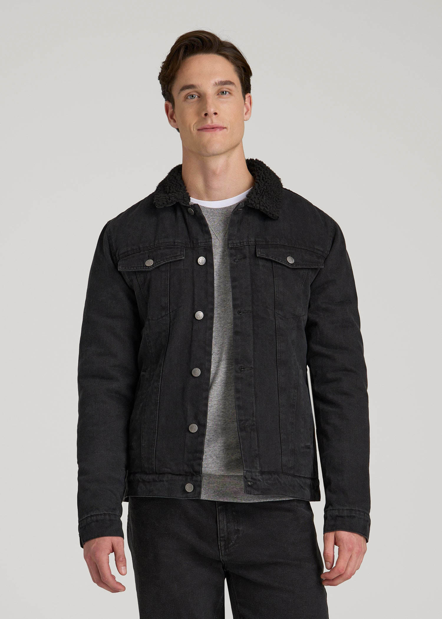 American Tall Sale | Denim Sherpa Jacket for Tall Men in Onyx Black Wash