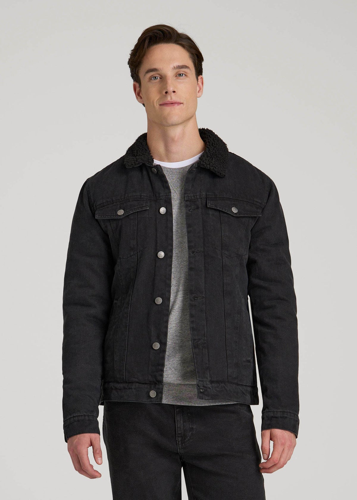 American Tall Sale | Denim Sherpa Jacket for Tall Men in Onyx Black Wash