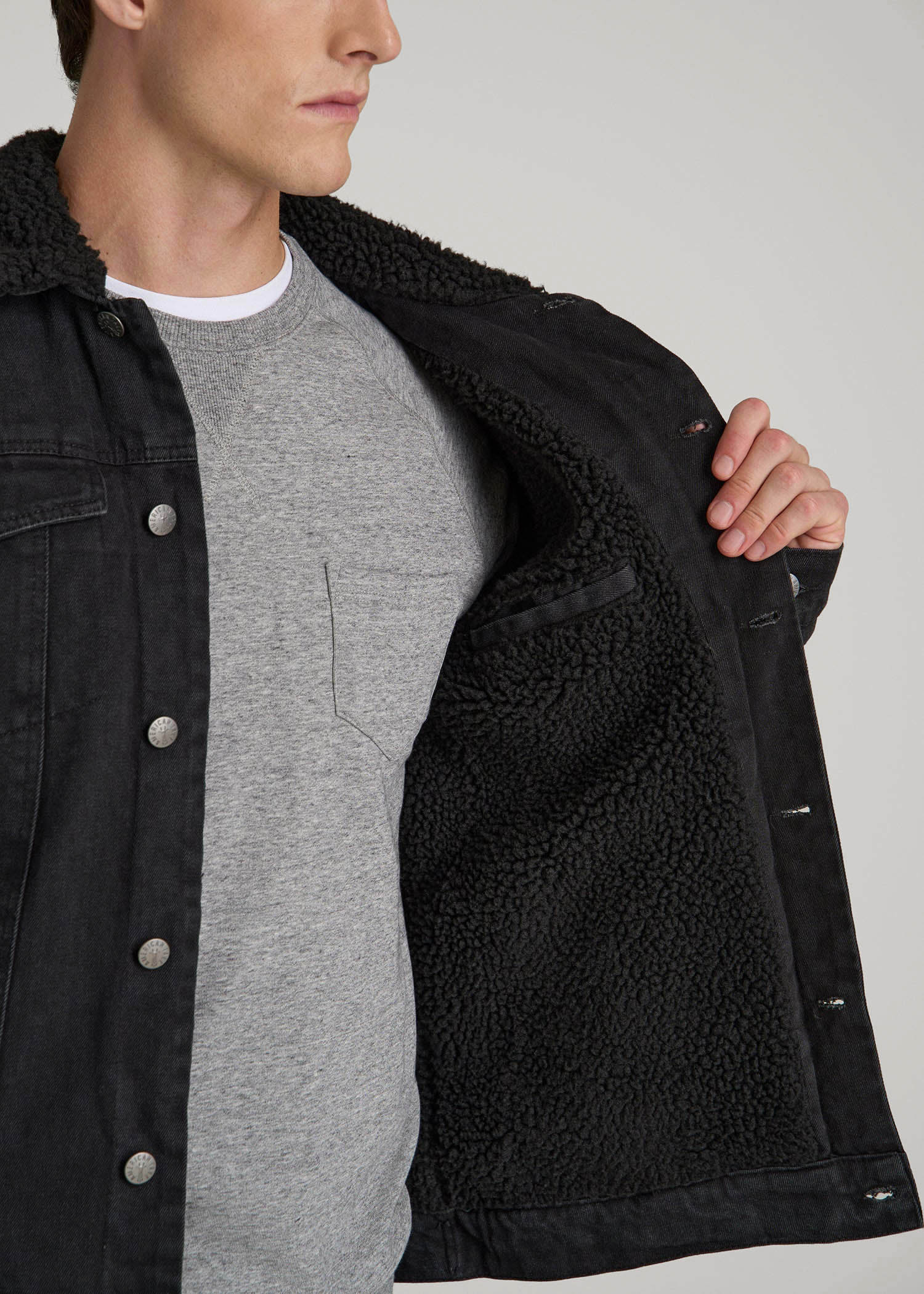 American Tall Sale | Denim Sherpa Jacket for Tall Men in Onyx Black Wash