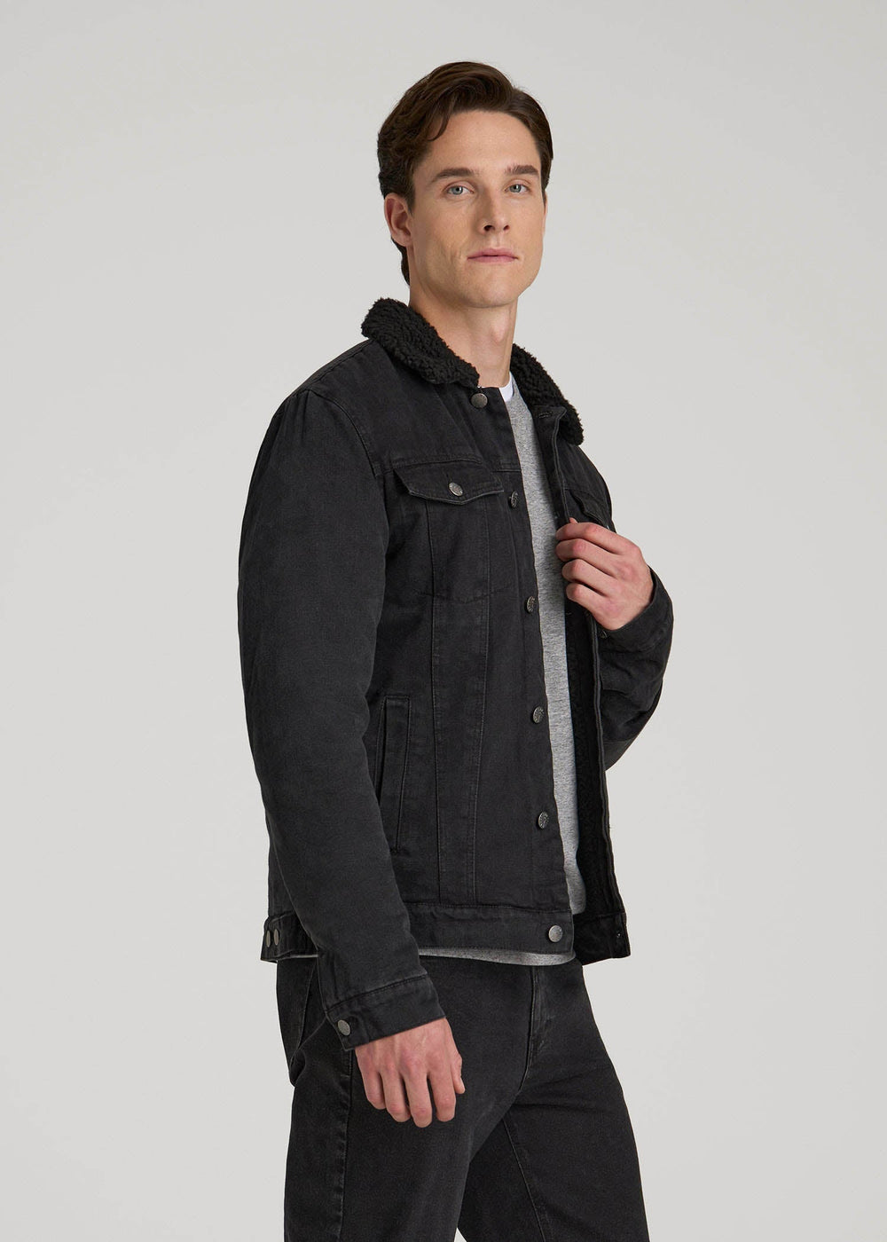 American Tall Sale | Denim Sherpa Jacket for Tall Men in Onyx Black Wash
