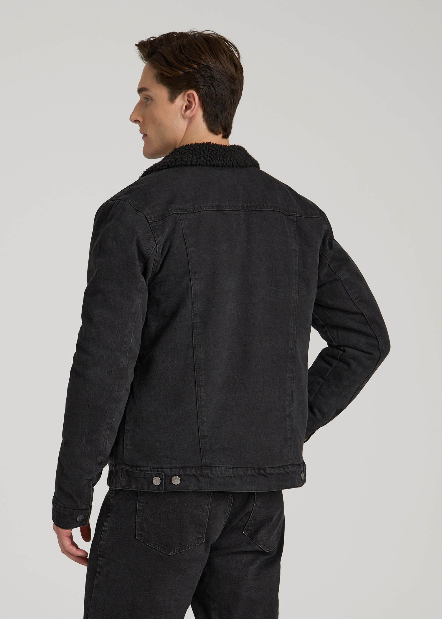 American Tall Sale | Denim Sherpa Jacket for Tall Men in Onyx Black Wash