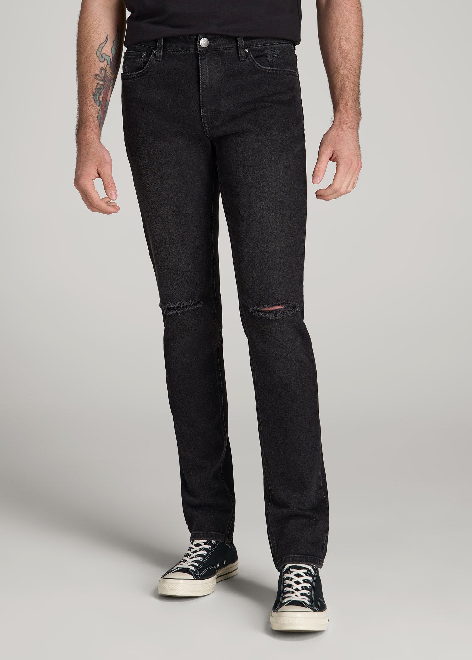 American Tall Outlet | Dylan Slim Fit Jeans for Tall Men in Distressed Onyx Black Wash