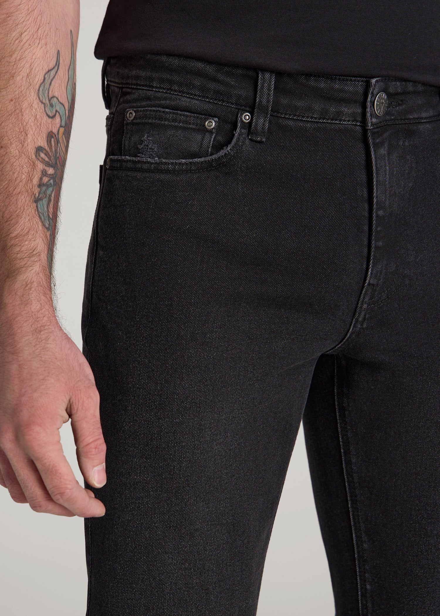 American Tall Outlet | Dylan Slim Fit Jeans for Tall Men in Distressed Onyx Black Wash