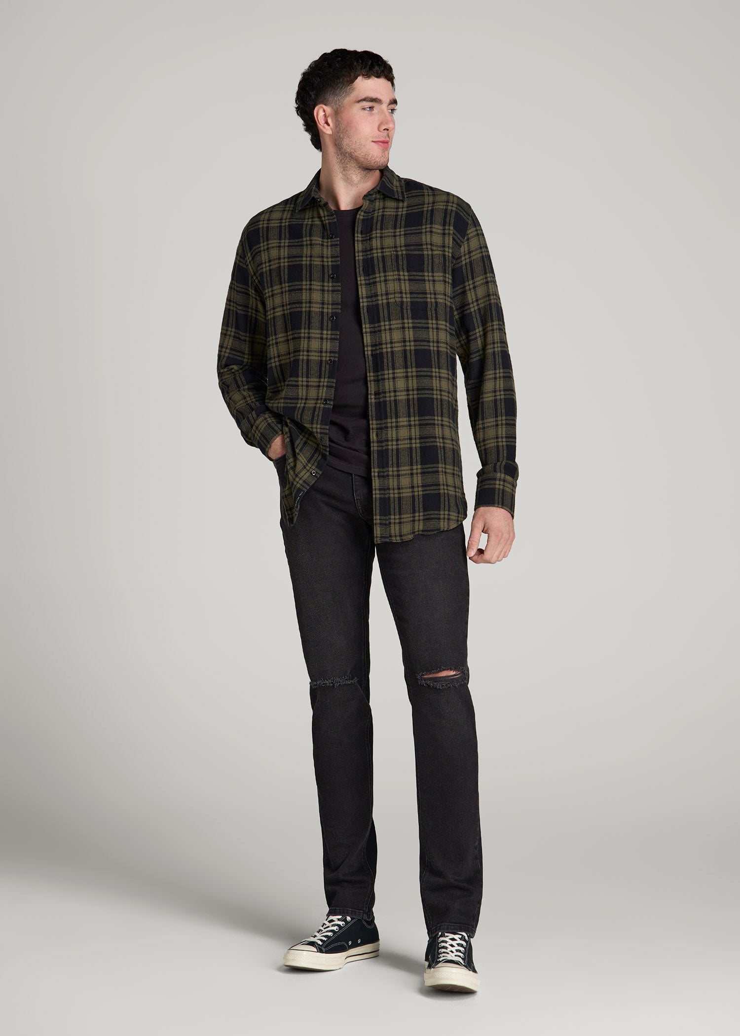 American Tall Outlet | Dylan Slim Fit Jeans for Tall Men in Distressed Onyx Black Wash