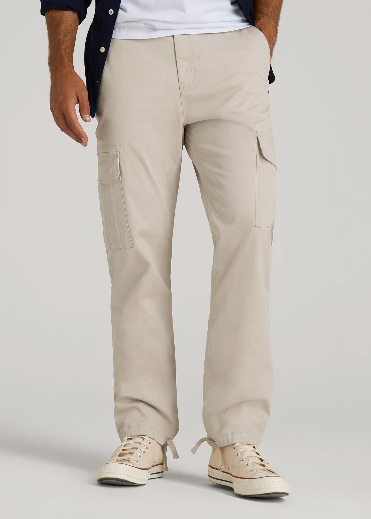 American Tall Sale | Straight Fit Vintage Washed Cargo Pants for Tall Men in Drywall Tan