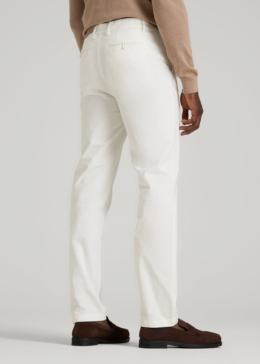American Tall Discount | 4 Way Stretch Commuter TAPERED Chino Pants for Tall Men in White Alyssum