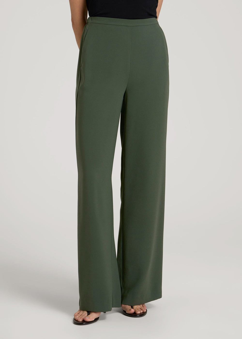 American Tall Sale | Pull-On Crepe Ultra Wide Pants for Tall Women in Climbing Ivy