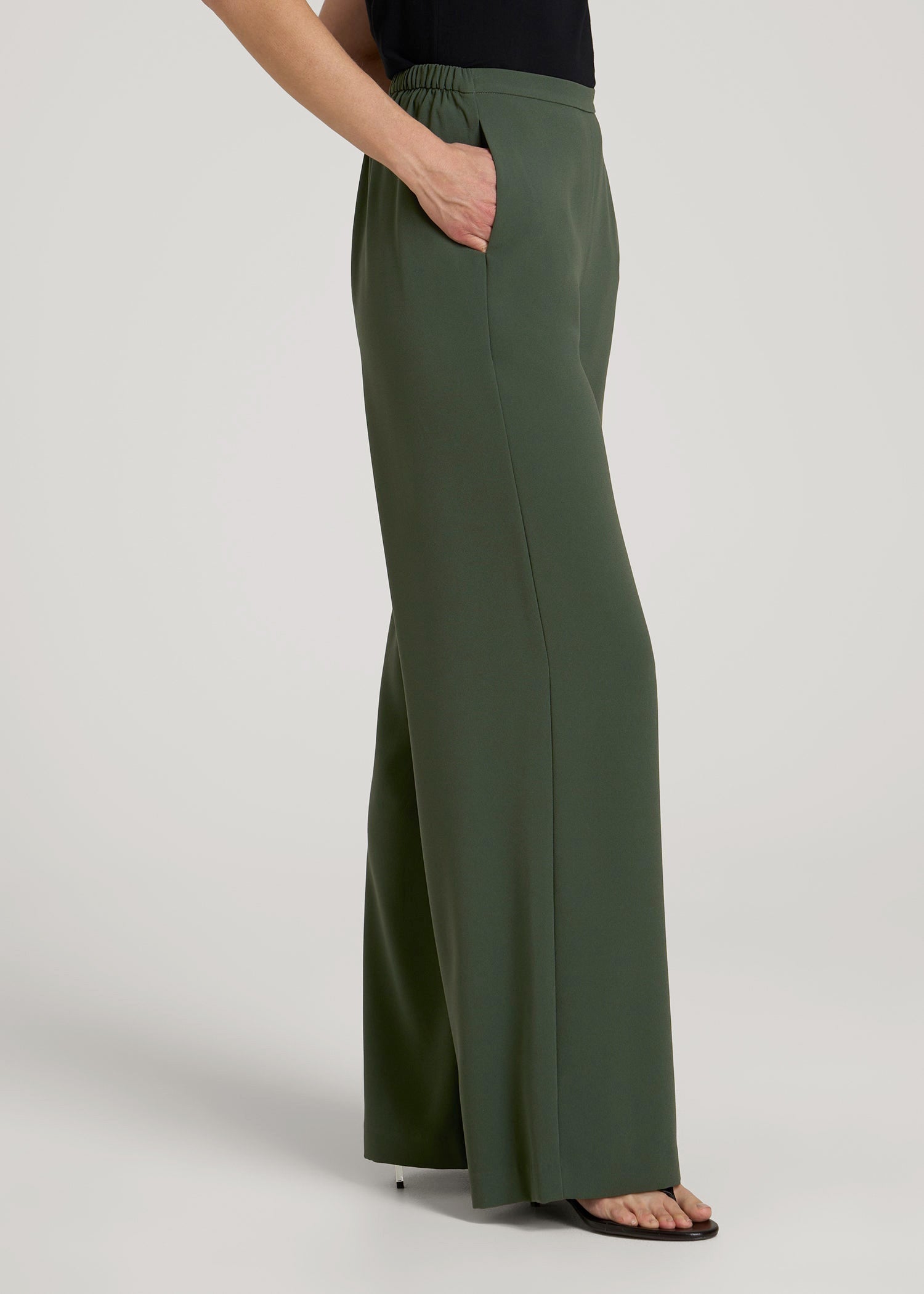 American Tall Sale | Pull-On Crepe Ultra Wide Pants for Tall Women in Climbing Ivy