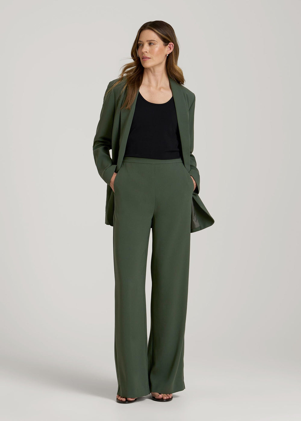 American Tall Sale | Pull-On Crepe Ultra Wide Pants for Tall Women in Climbing Ivy