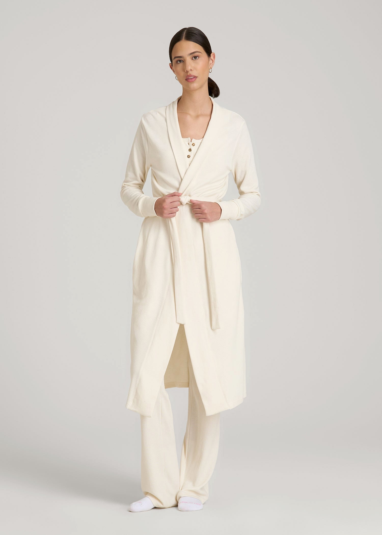 American Tall For Sale | Waffle Lounge Robe for Tall Women in White Alyssum