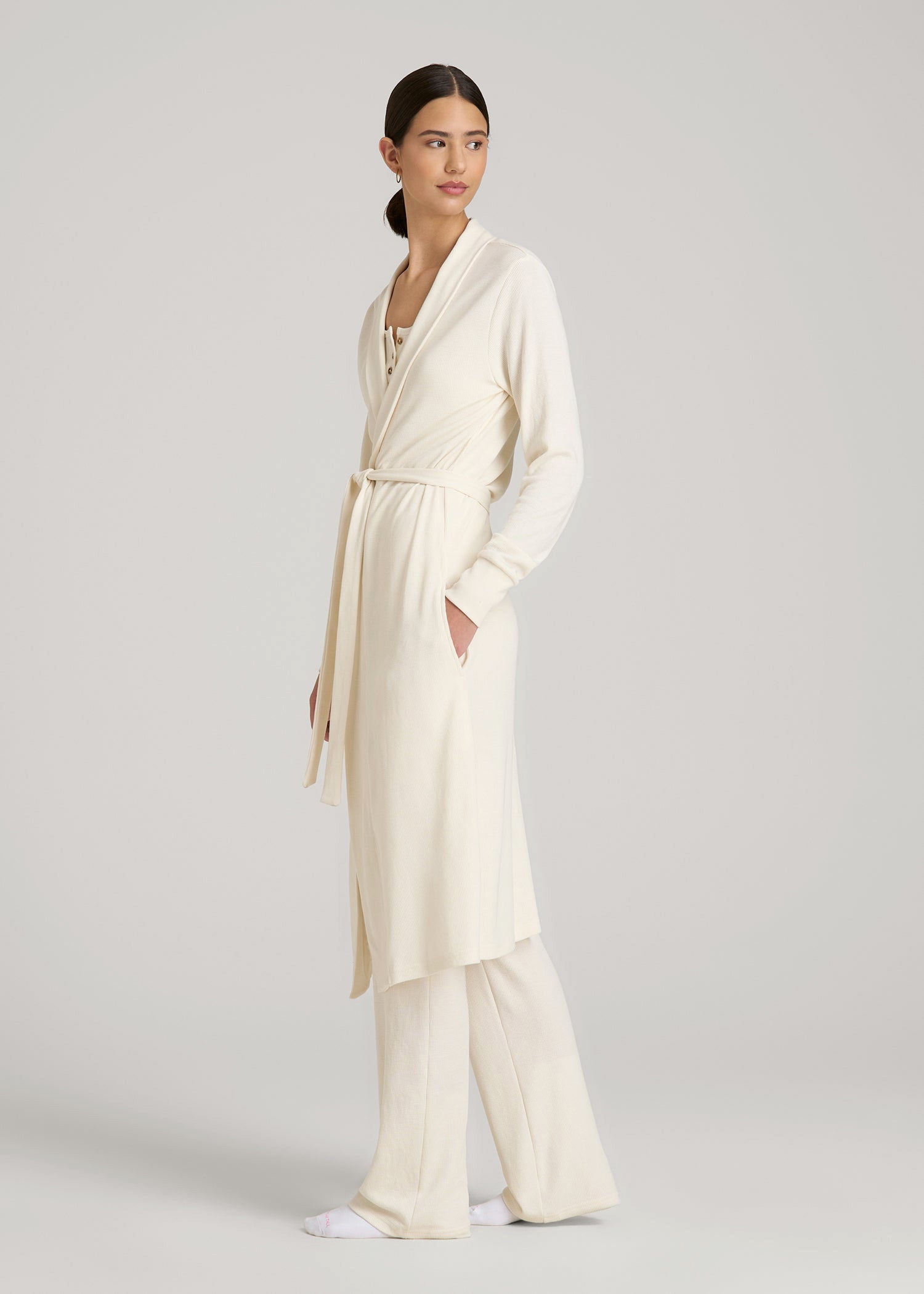 American Tall For Sale | Waffle Lounge Robe for Tall Women in White Alyssum