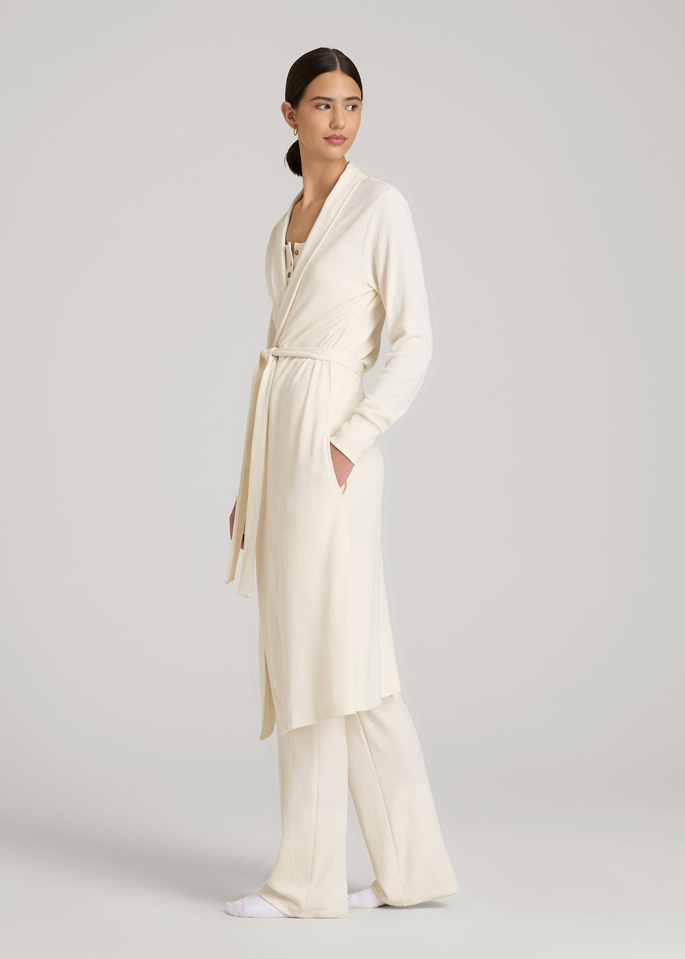 American Tall For Sale | Waffle Lounge Robe for Tall Women in White Alyssum